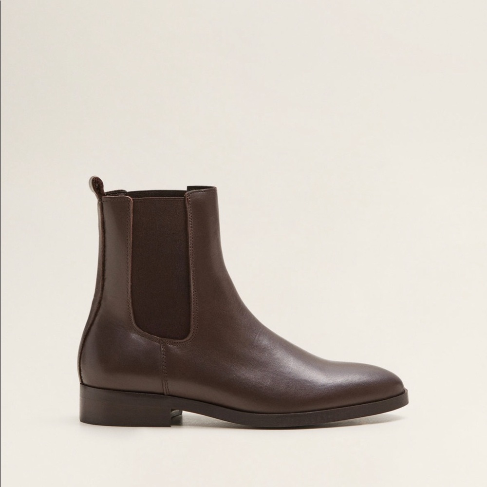 MANGO Genuine Leather Chelsea Boots Dark Brown